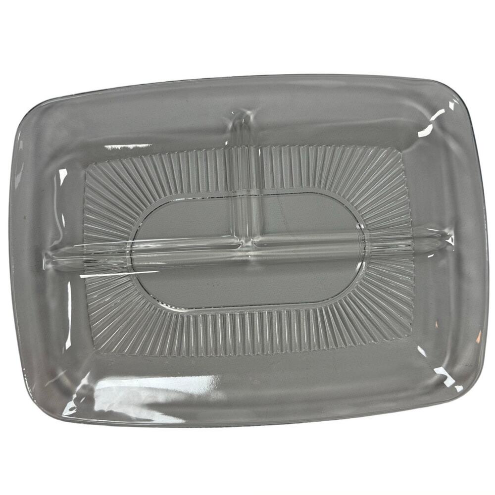 Vintage 70s Anchor Hocking Union Square Divided Glass Plate 10x8
